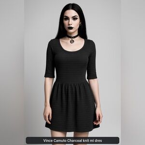 Vince Camuto Women’s Charcoal Gray Knit Mini Dress S | Short Sleeve Pullover